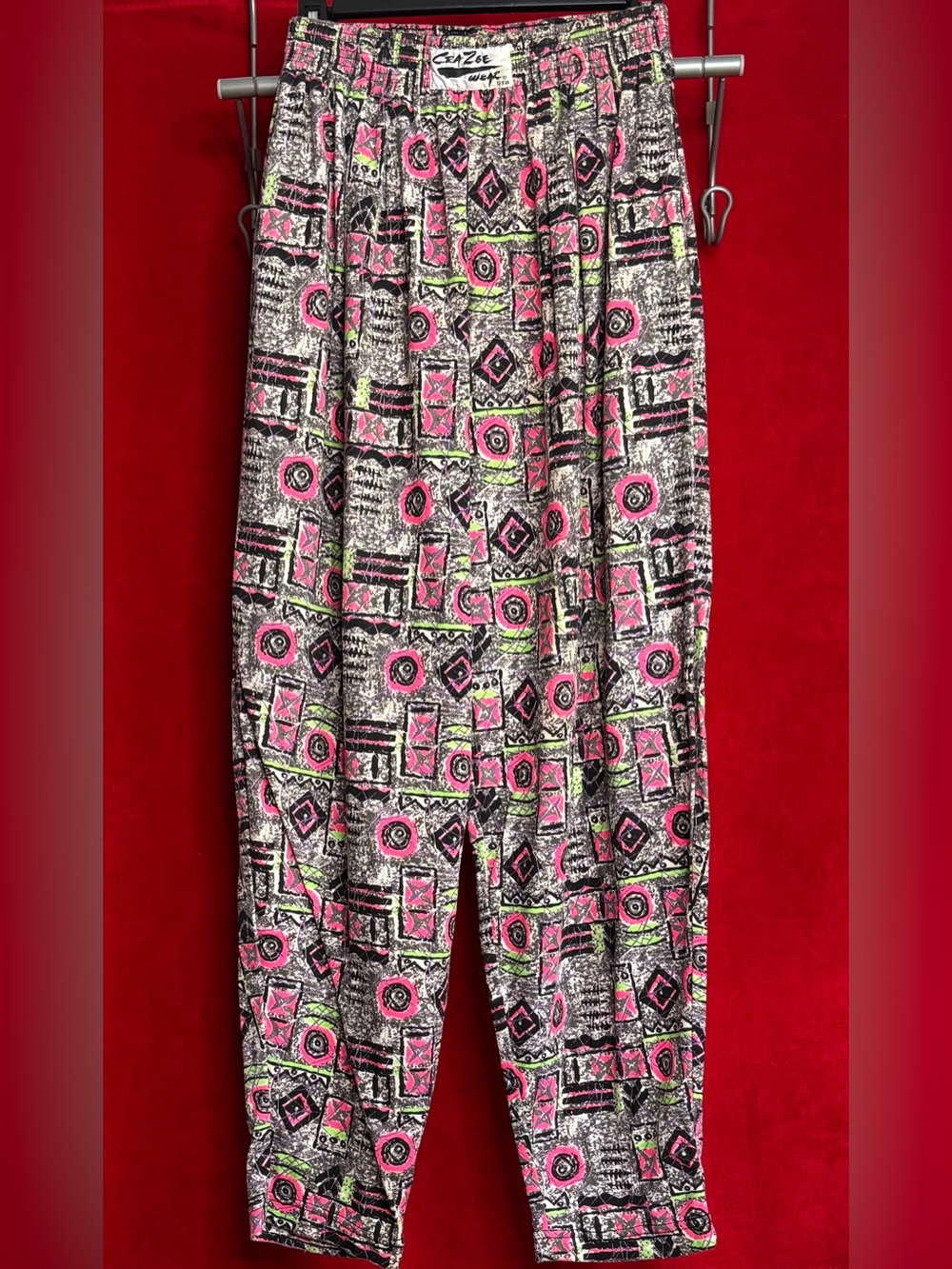 Vintage 90s CraZee Wear Bodybuilding Gym Pants Neon Abstract Geometric Medium